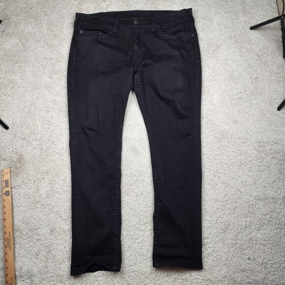 True Religion Jeans Men 44x33 Geno Relaxed Slim Flap Pockets Denim Pants Black - Picture 2 of 11